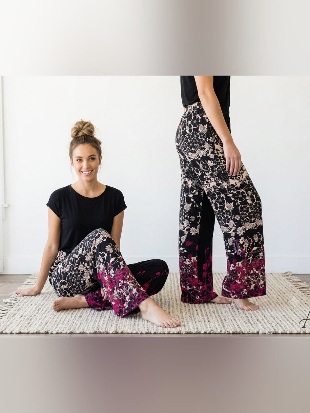Light Floral Straight-Leg Pants Size Medium